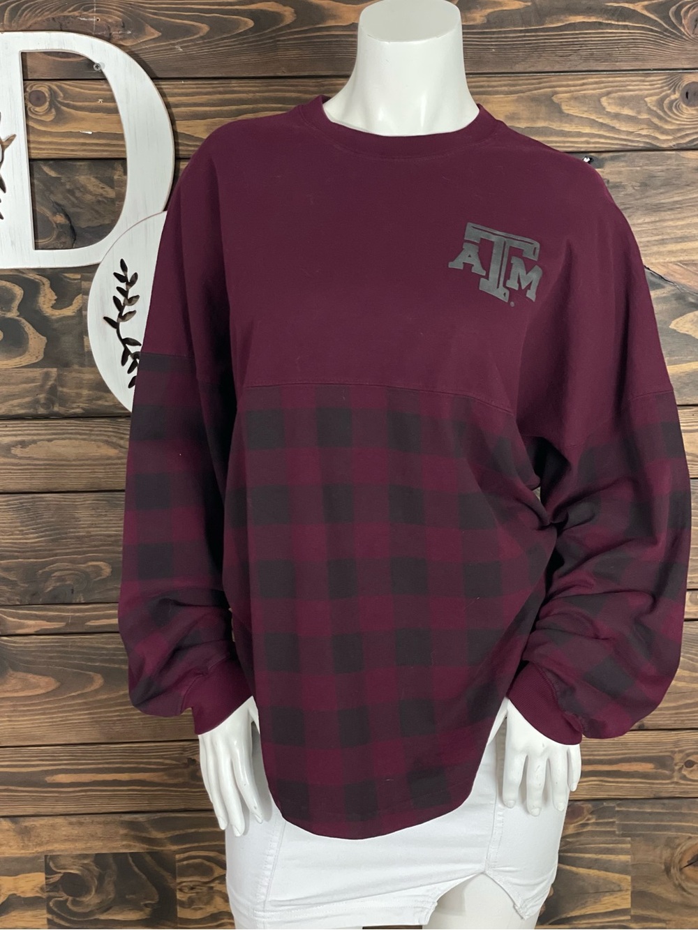 Spirit Jersey | A&M Aggies Maroon Buffalo-Check Gingham Plaid Pullover Sweater